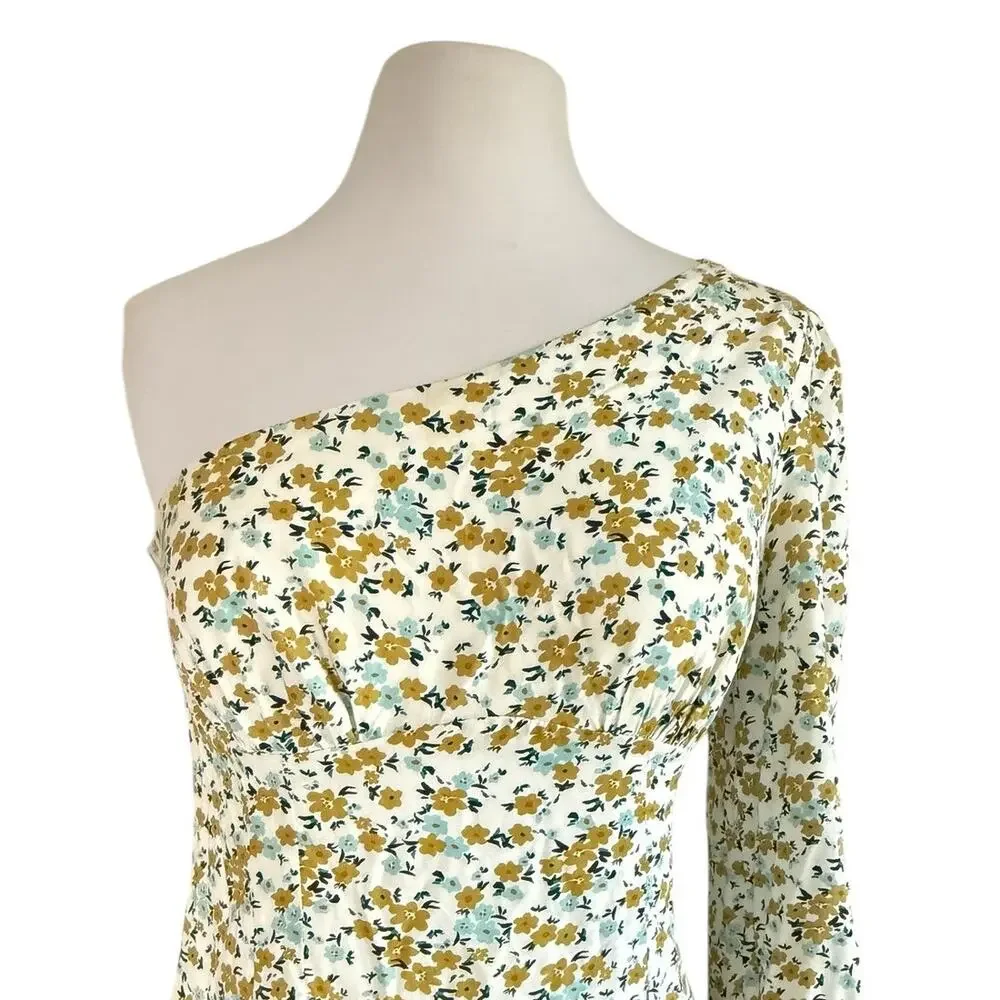 Free People Jules Ditzy Floral One Shoulder Mini Dress Size 8 USA Made NWT